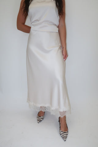 A Little Romance Satin Lace Midi Skirt