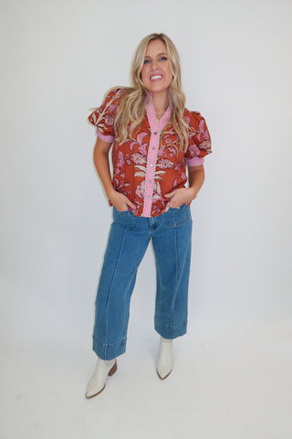 Mixed Feelings Floral Button Front Top