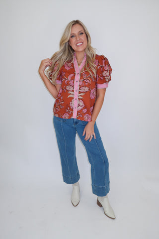 Mixed Feelings Floral Button Front Top