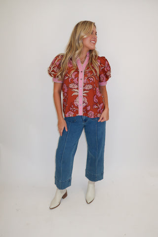 Mixed Feelings Floral Button Front Top