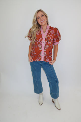 Mixed Feelings Floral Button Front Top
