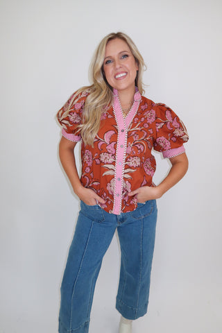 Mixed Feelings Floral Button Front Top