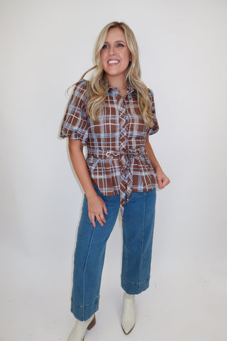 Plans Pending Plaid Tie Waist Top