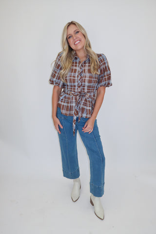 Plans Pending Plaid Tie Waist Top