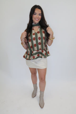 Fine Print Polka Dot Peplum Top