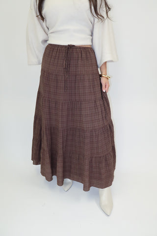 Country Roads Plaid Midi Skirt