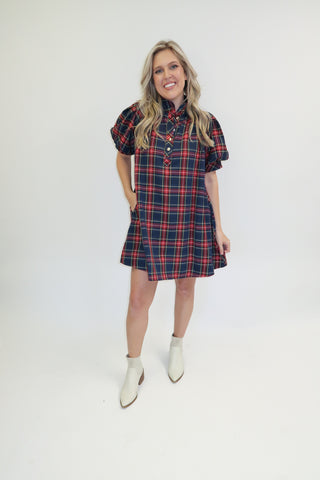 Fall In Line Plaid Shift Dress - The Pink Tulip Clothing