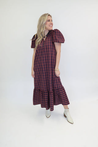 Autumn Agenda Plaid Midi Dress - The Pink Tulip Clothing