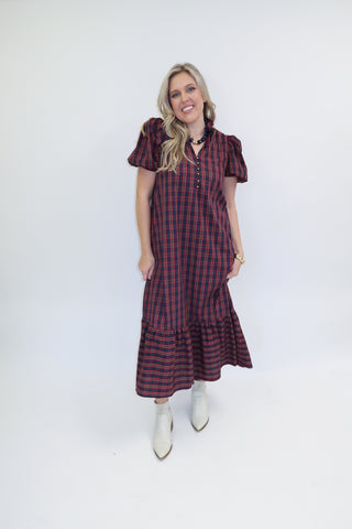 Autumn Agenda Plaid Midi Dress - The Pink Tulip Clothing