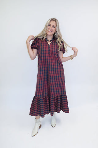 Autumn Agenda Plaid Midi Dress - The Pink Tulip Clothing