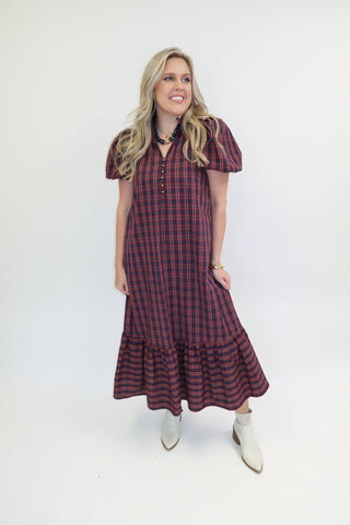 Autumn Agenda Plaid Midi Dress - The Pink Tulip Clothing