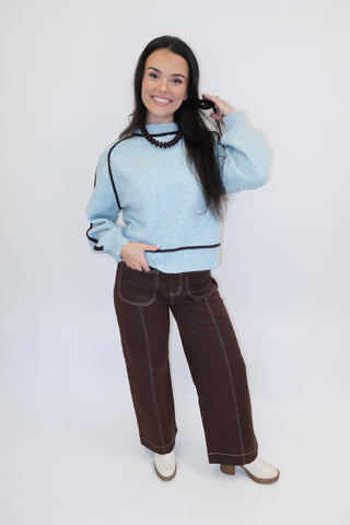 Fine Line Contrast Trim Sweater