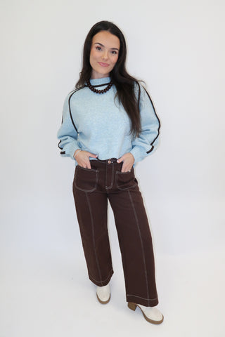Fine Line Contrast Trim Sweater