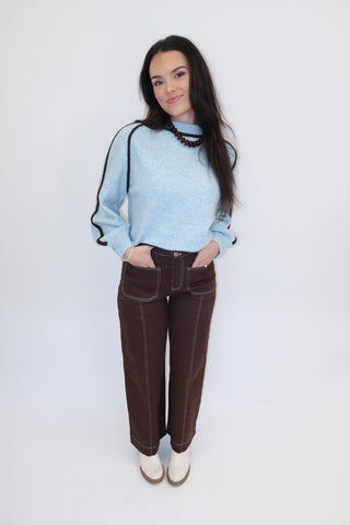 Fine Line Contrast Trim Sweater