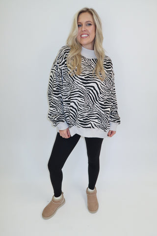 Wild About It Zebra Mock Neck Sweatshirt - The Pink Tulip Clothing