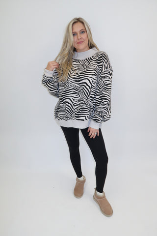 Wild About It Zebra Mock Neck Sweatshirt - The Pink Tulip Clothing