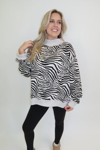 Wild About It Zebra Mock Neck Sweatshirt - The Pink Tulip Clothing