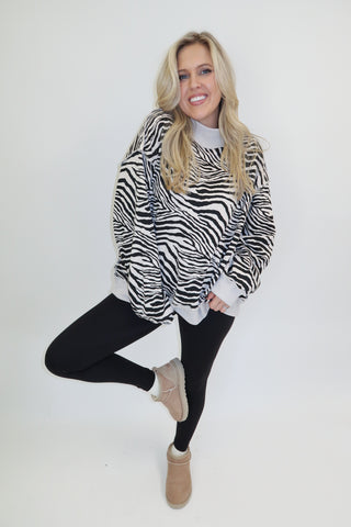 Wild About It Zebra Mock Neck Sweatshirt - The Pink Tulip Clothing