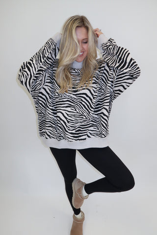 Wild About It Zebra Mock Neck Sweatshirt - The Pink Tulip Clothing