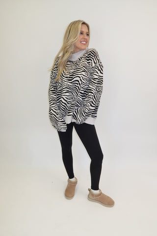 Wild About It Zebra Mock Neck Sweatshirt - The Pink Tulip Clothing