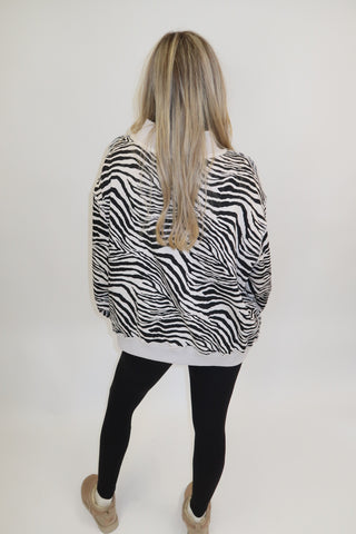 Wild About It Zebra Mock Neck Sweatshirt - The Pink Tulip Clothing