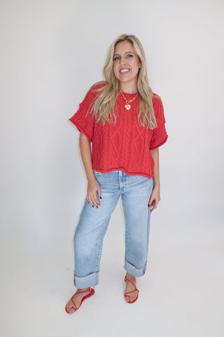 Cozy Chapter Cable Knit Boxy Sweater Top