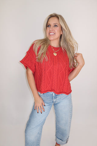 Cozy Chapter Cable Knit Boxy Sweater Top