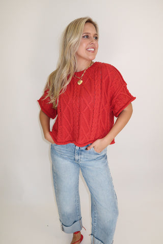 Cozy Chapter Cable Knit Boxy Sweater Top