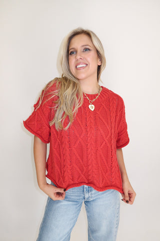 Cozy Chapter Cable Knit Boxy Sweater Top