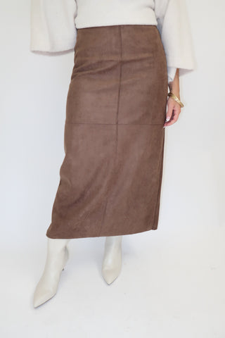 The Stitch Edit Faux Suede Midi Skirt - The Pink Tulip Clothing