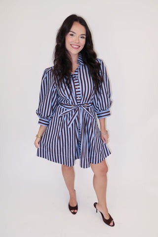 Making Waves Striped Tie Waist Dress - The Pink Tulip Clothing