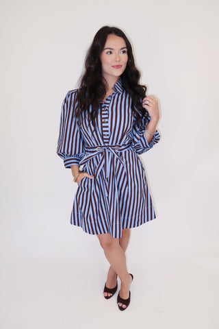 Making Waves Striped Tie Waist Dress - The Pink Tulip Clothing