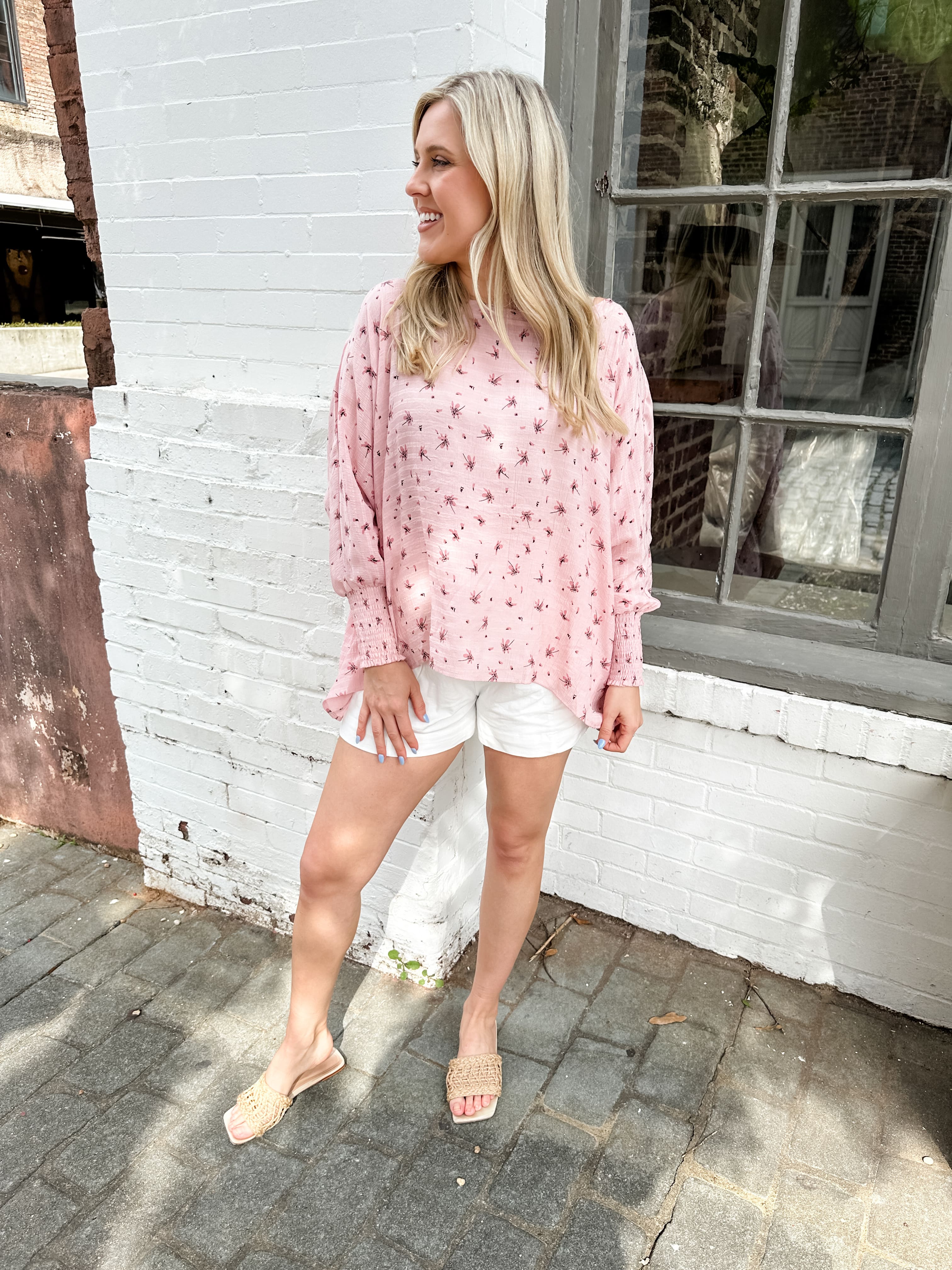 Floral Smocked Cuff Top