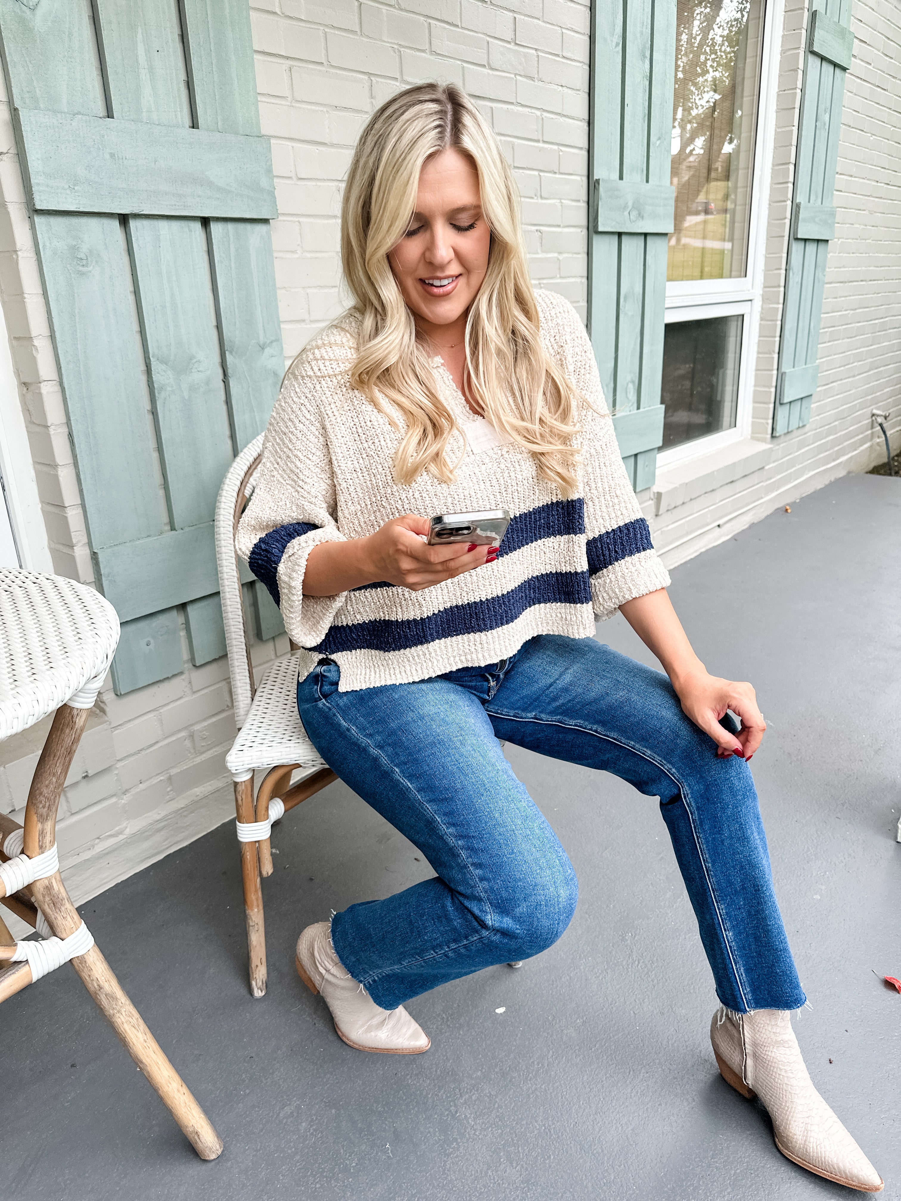 Double Stripe V-Neck Sweater