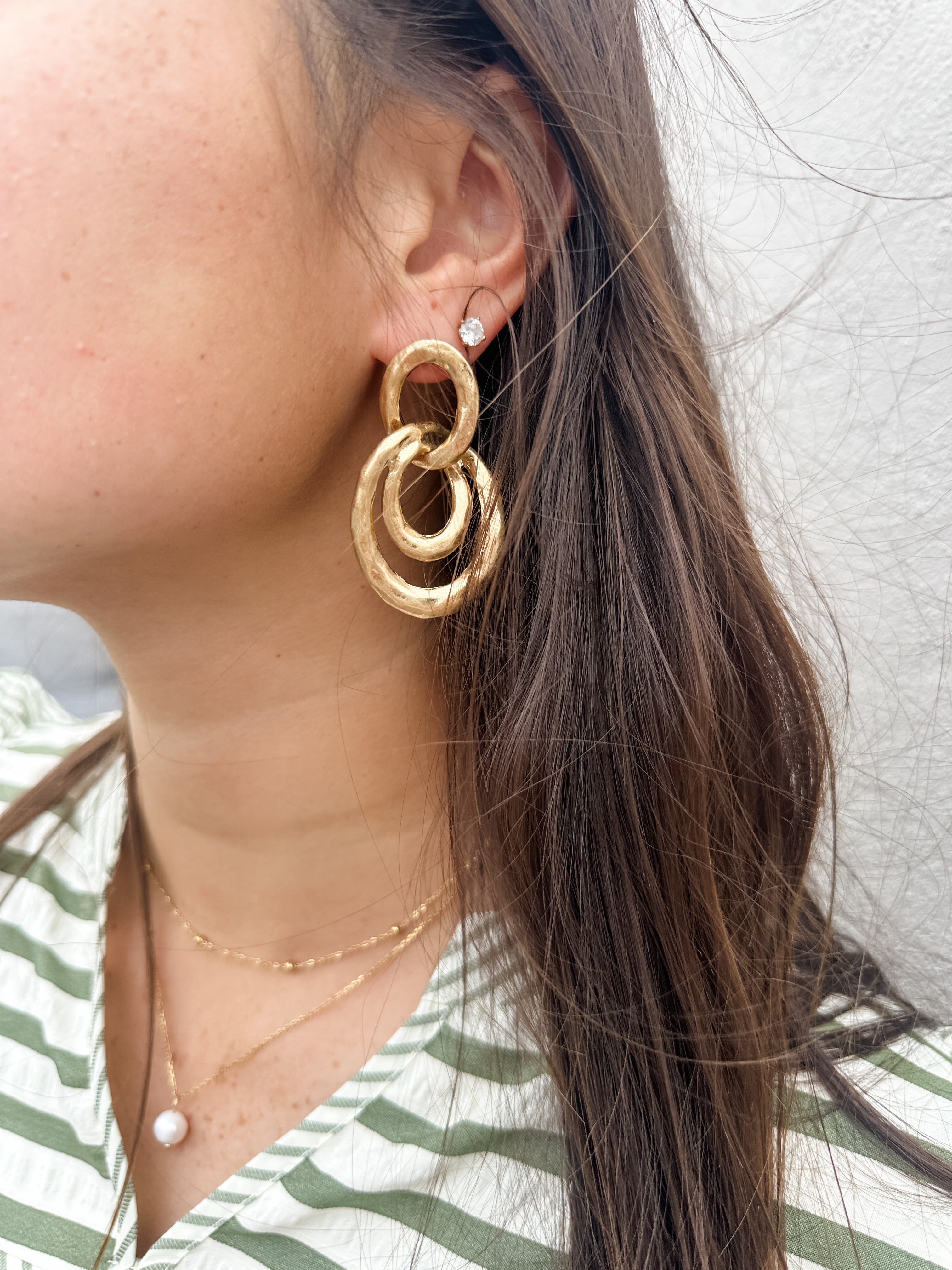 Gold Chunky Triple Link Earrings