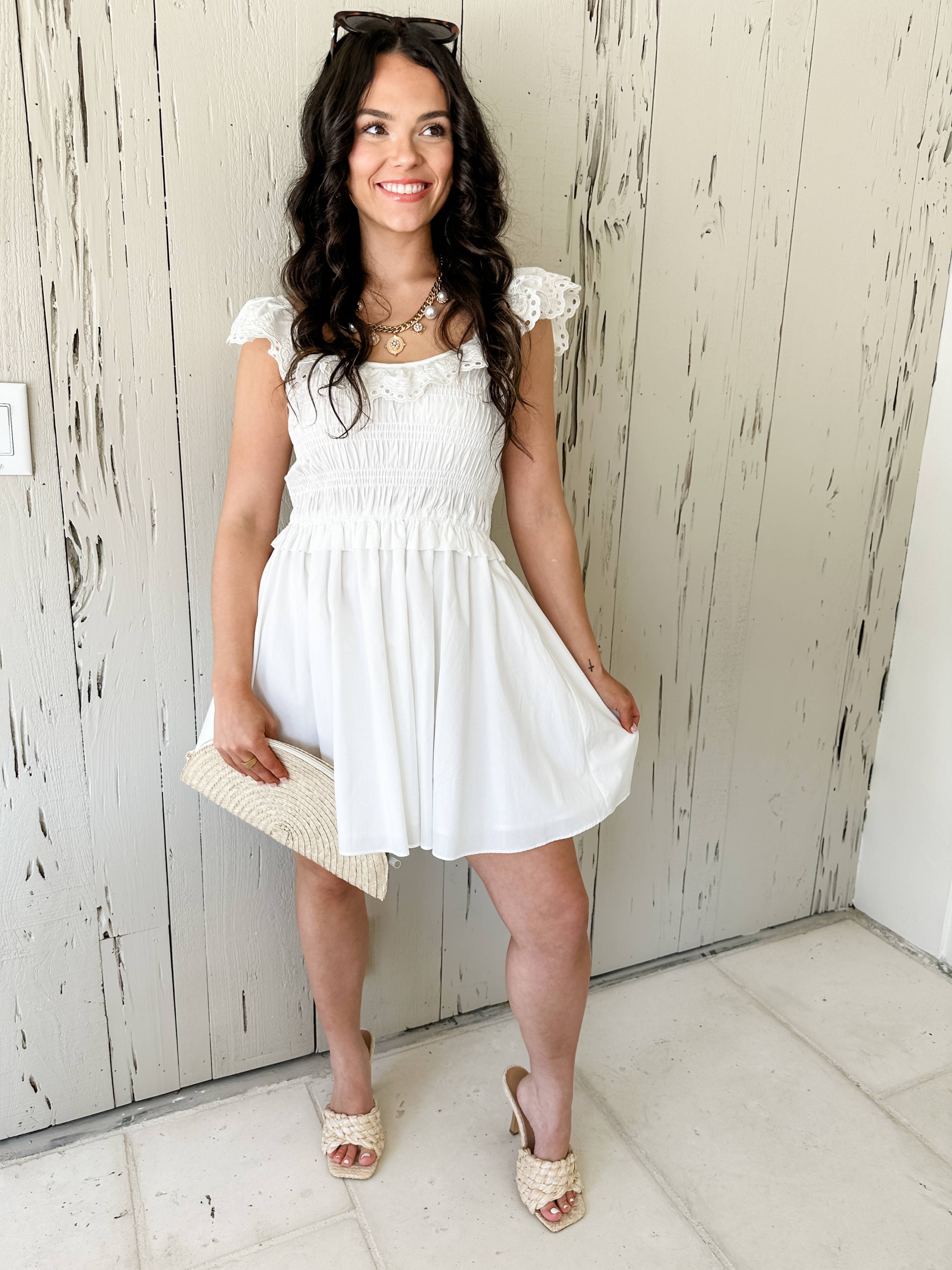 Lace Trim White Dress