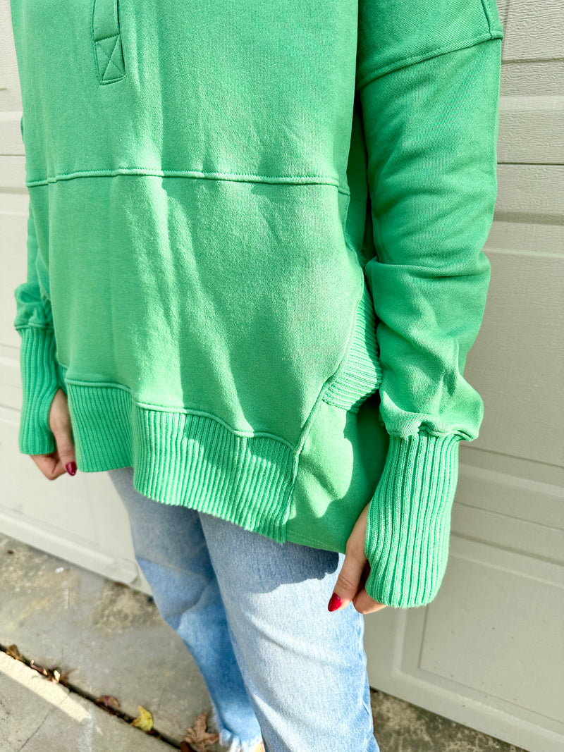 Ribbed Detail Hooded Sweatshirt