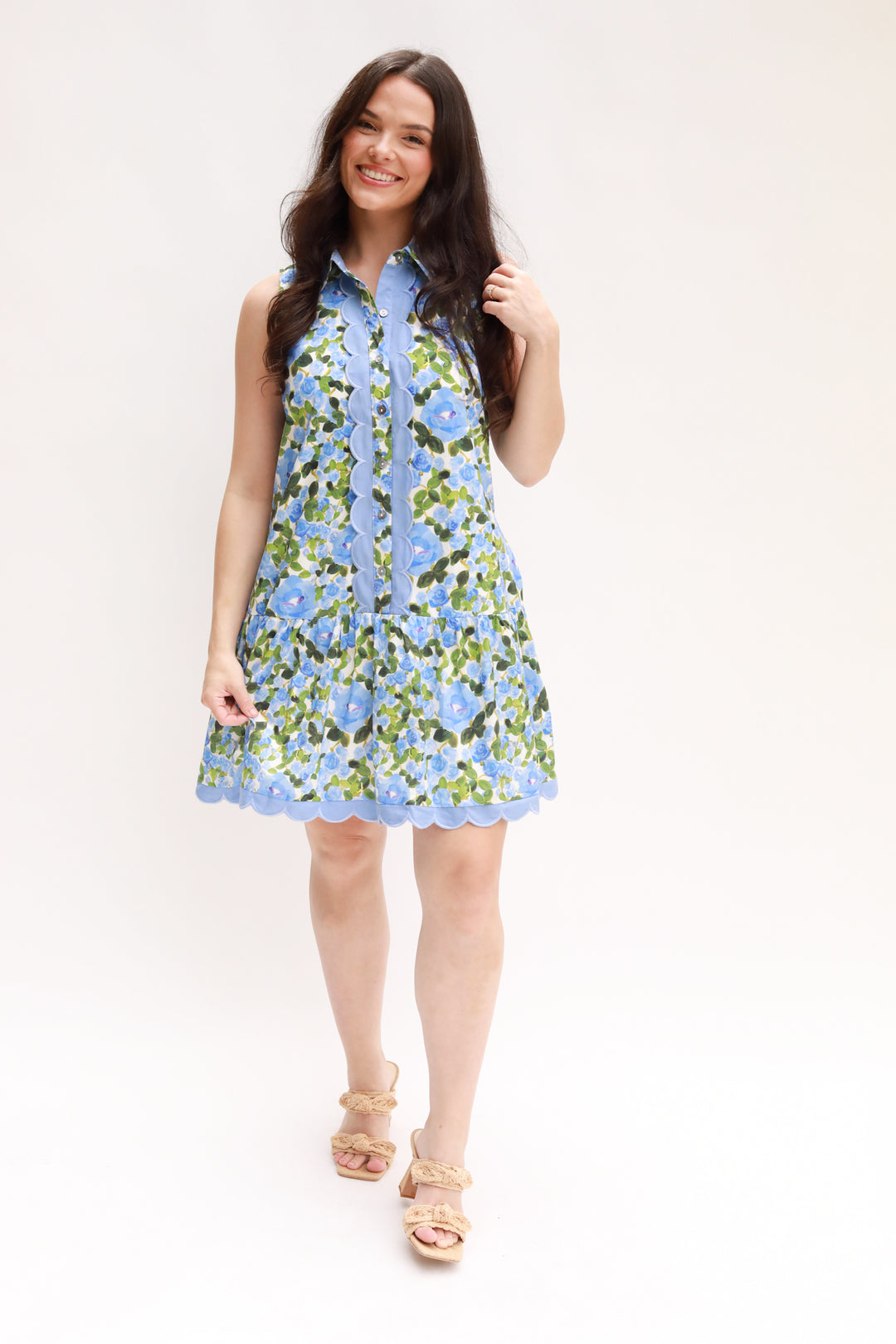 Scalloped Button Front Dress