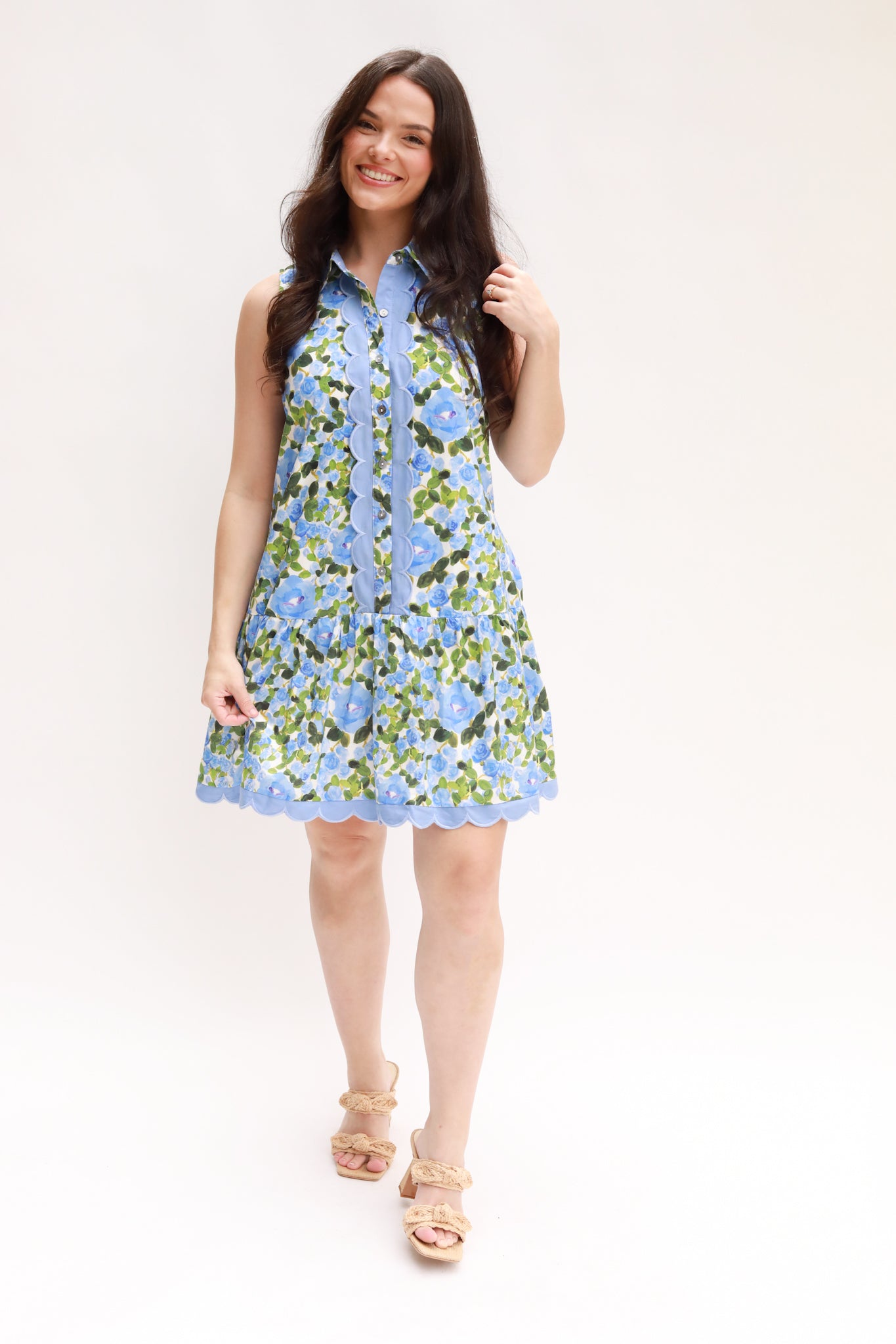 Scalloped Button Front Dress