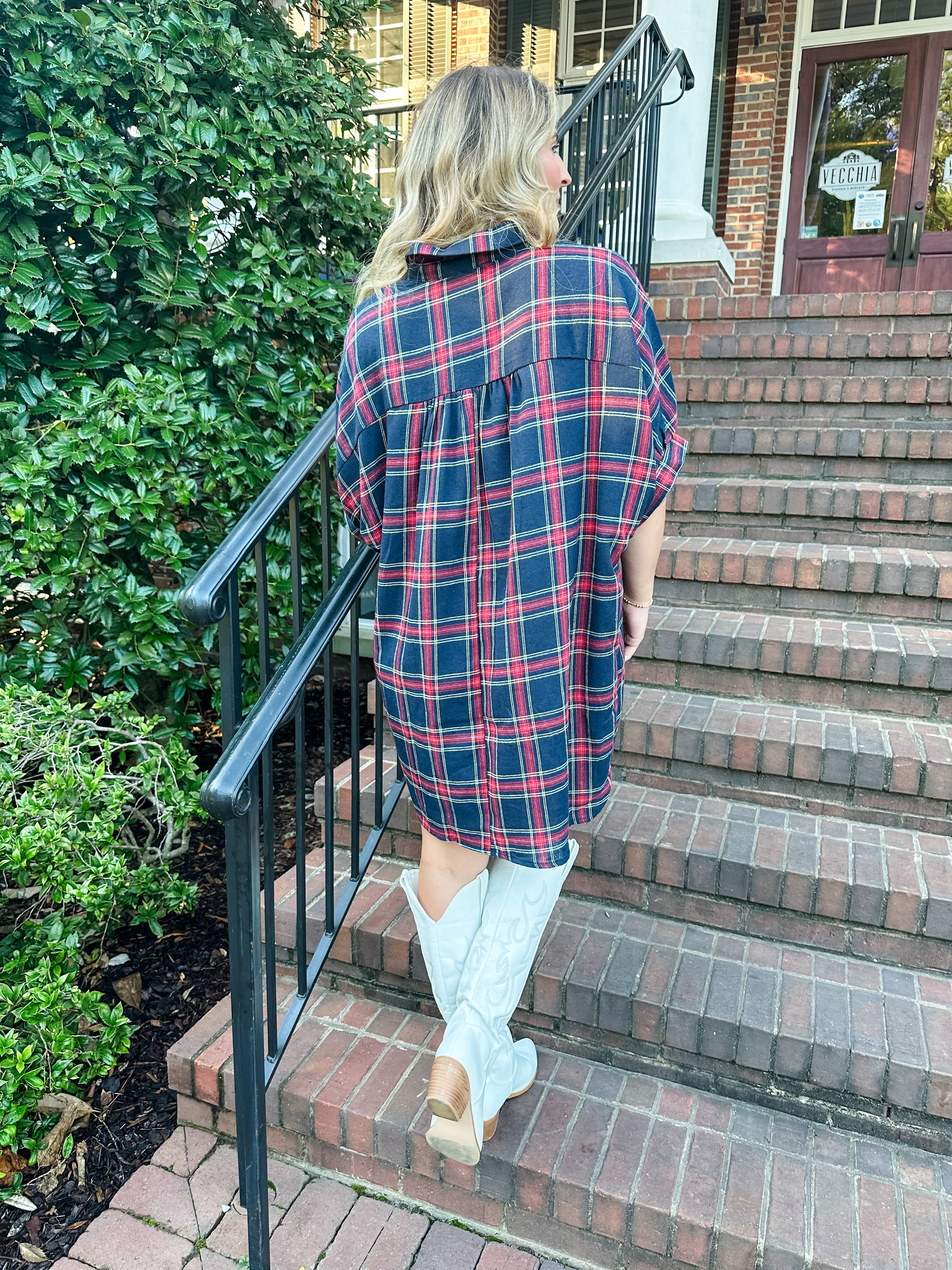 Button Front Plaid Dress