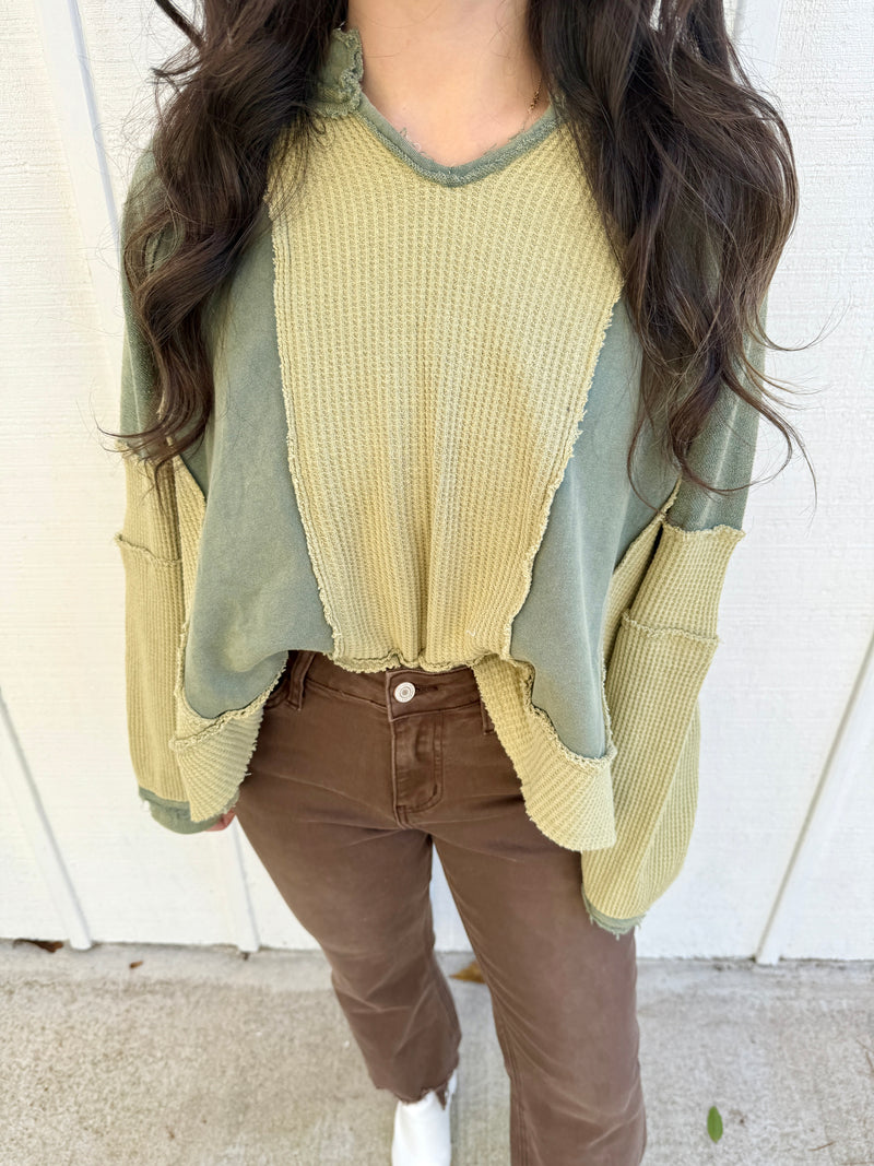 Knit Waffle Patchwork Top