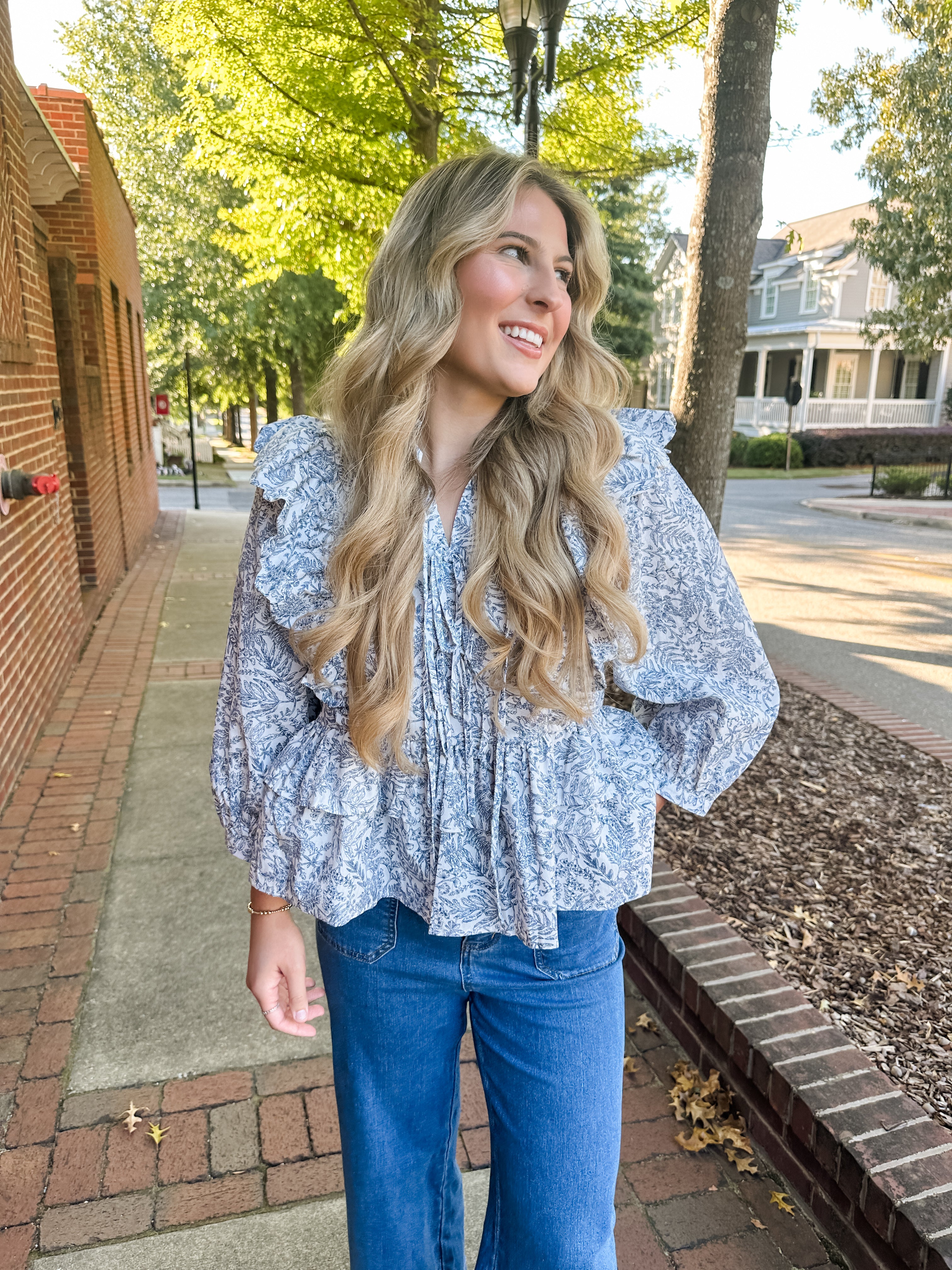 Ruffle Leaf Print Top