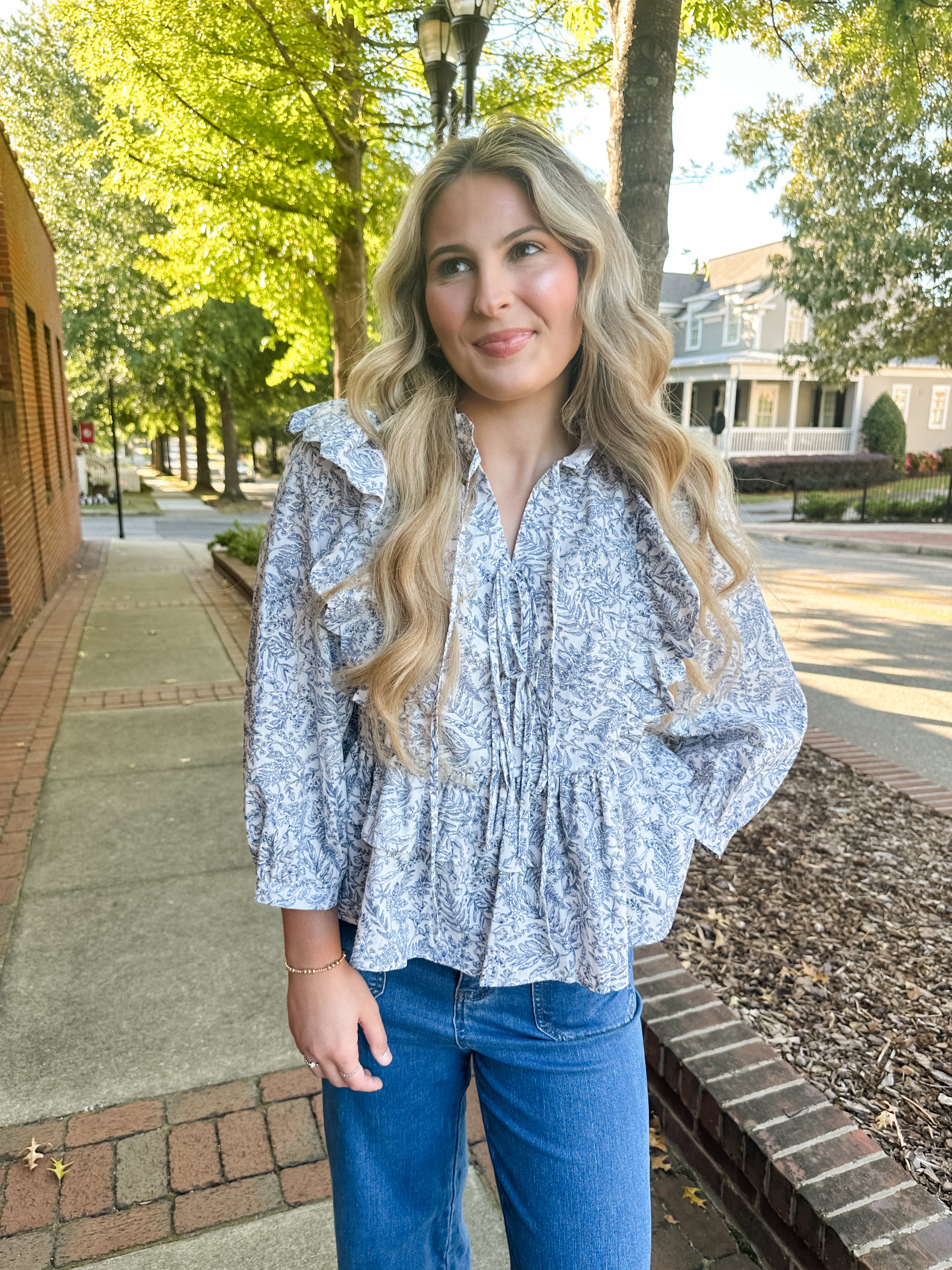 Ruffle Leaf Print Top