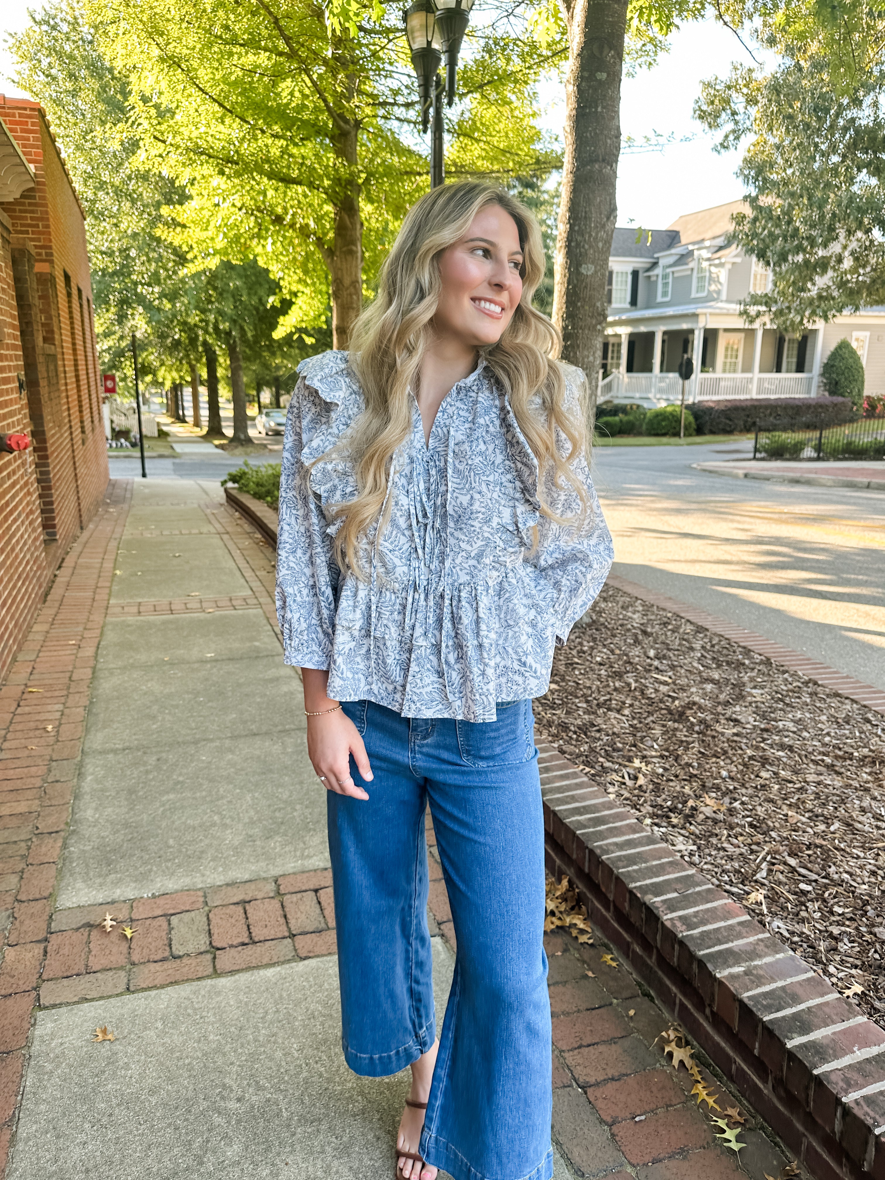 Ruffle Leaf Print Top