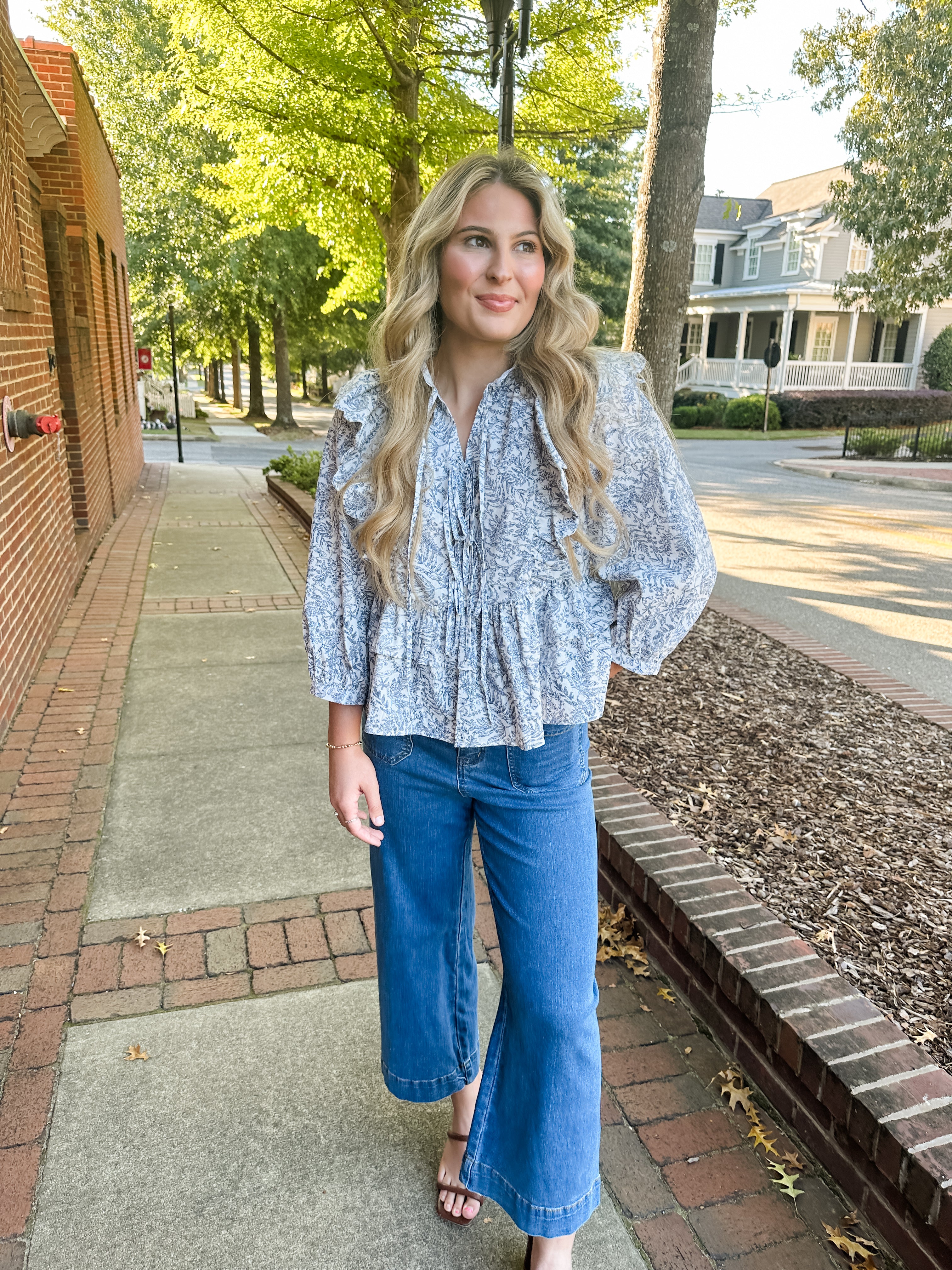 Ruffle Leaf Print Top