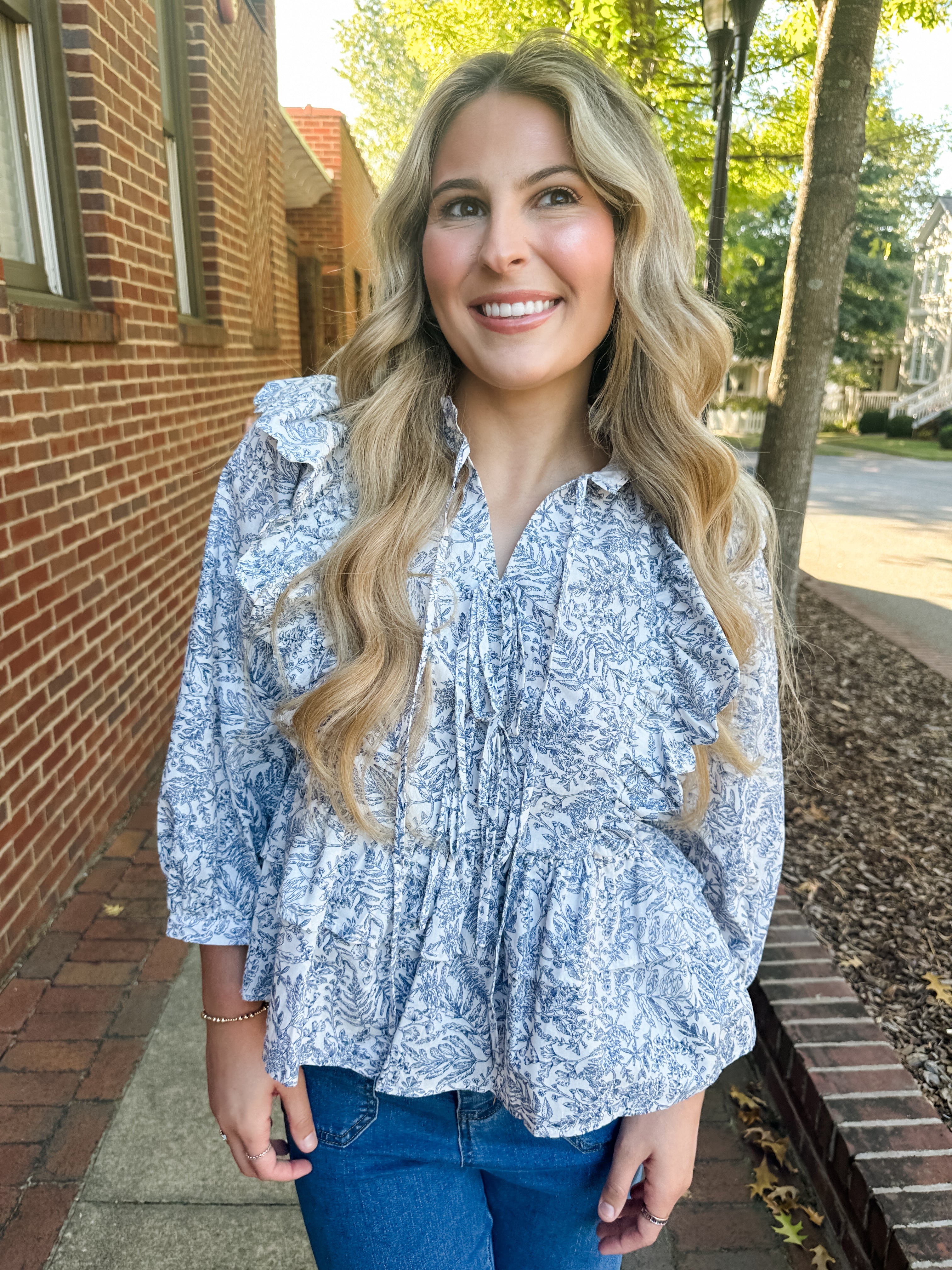 Ruffle Leaf Print Top