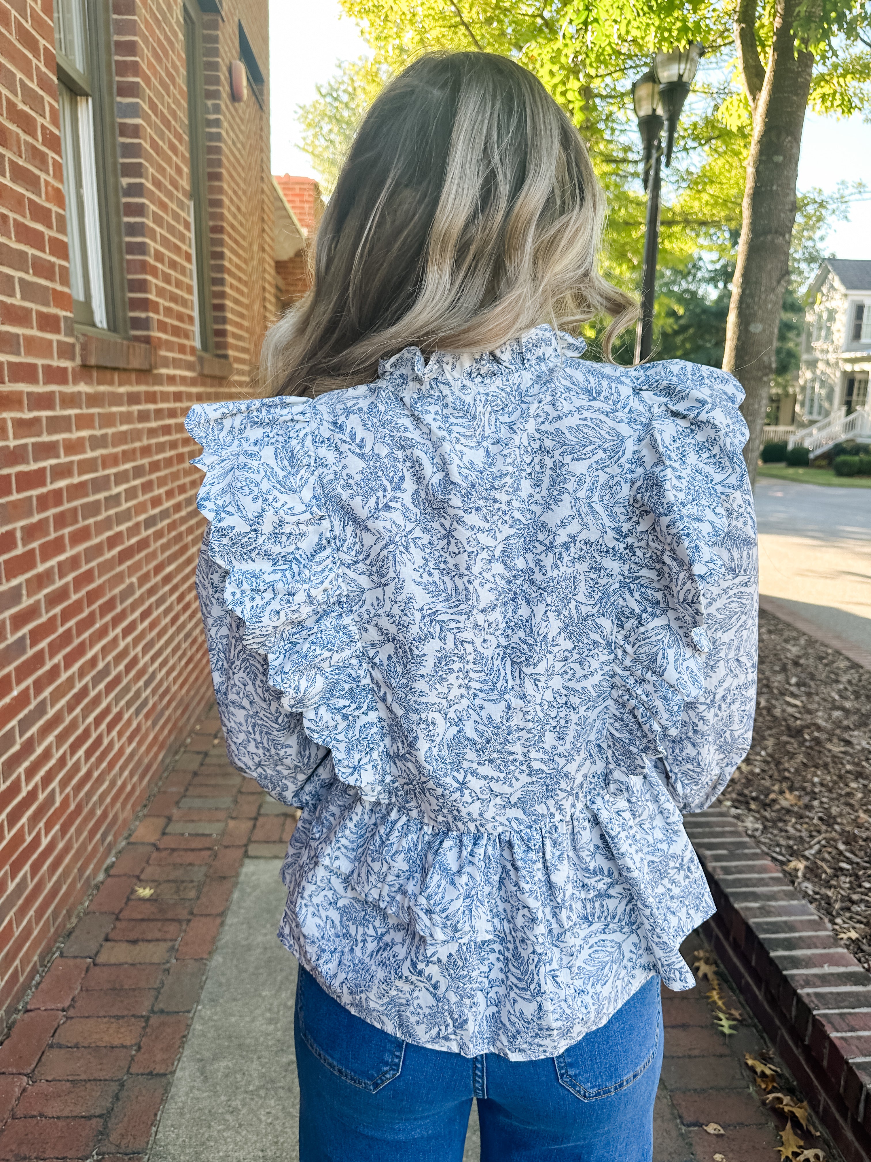 Ruffle Leaf Print Top