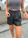 Elastic Waist Leather Shorts