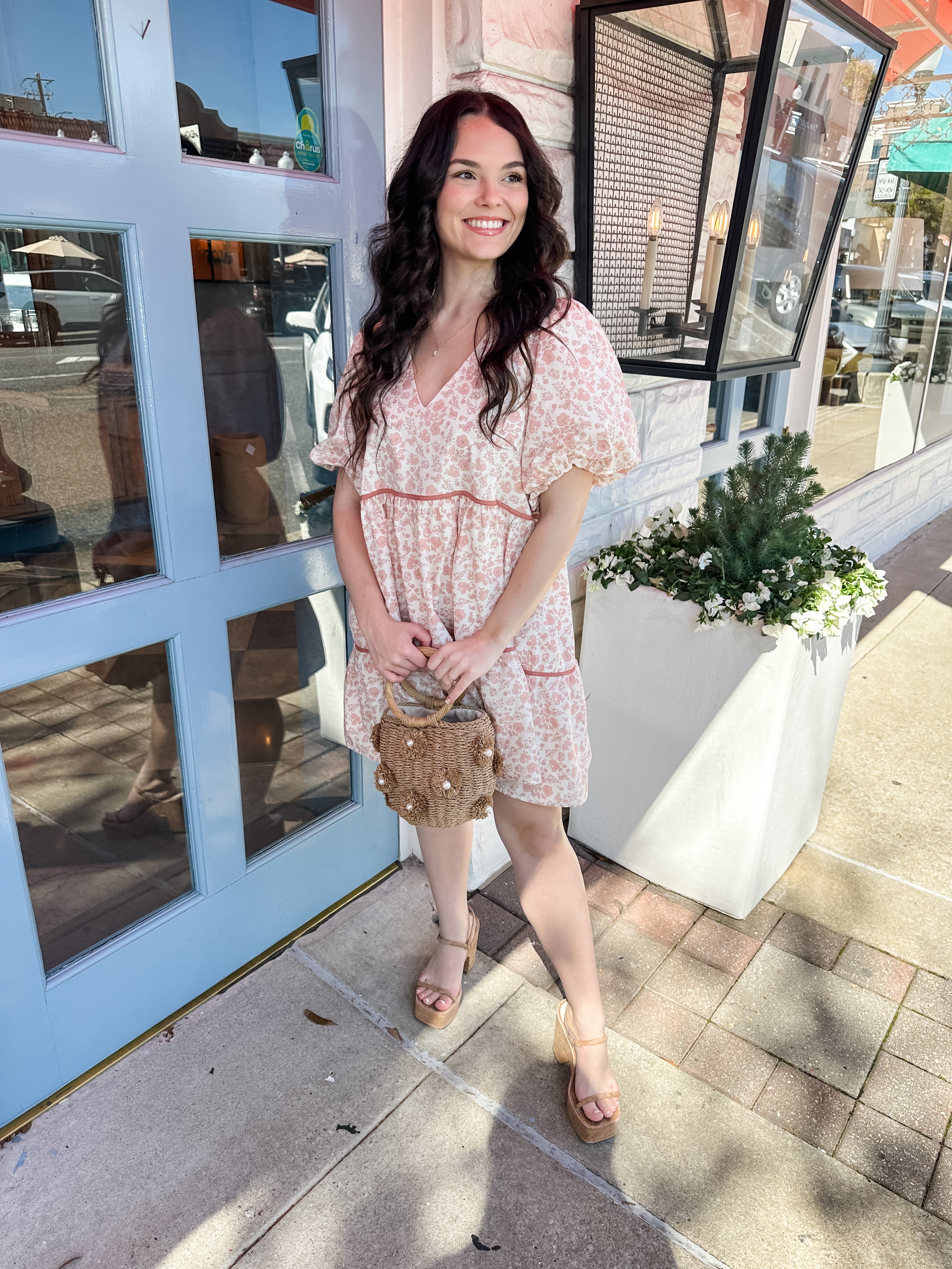 Oversized Floral Puff Sleeve Dress
