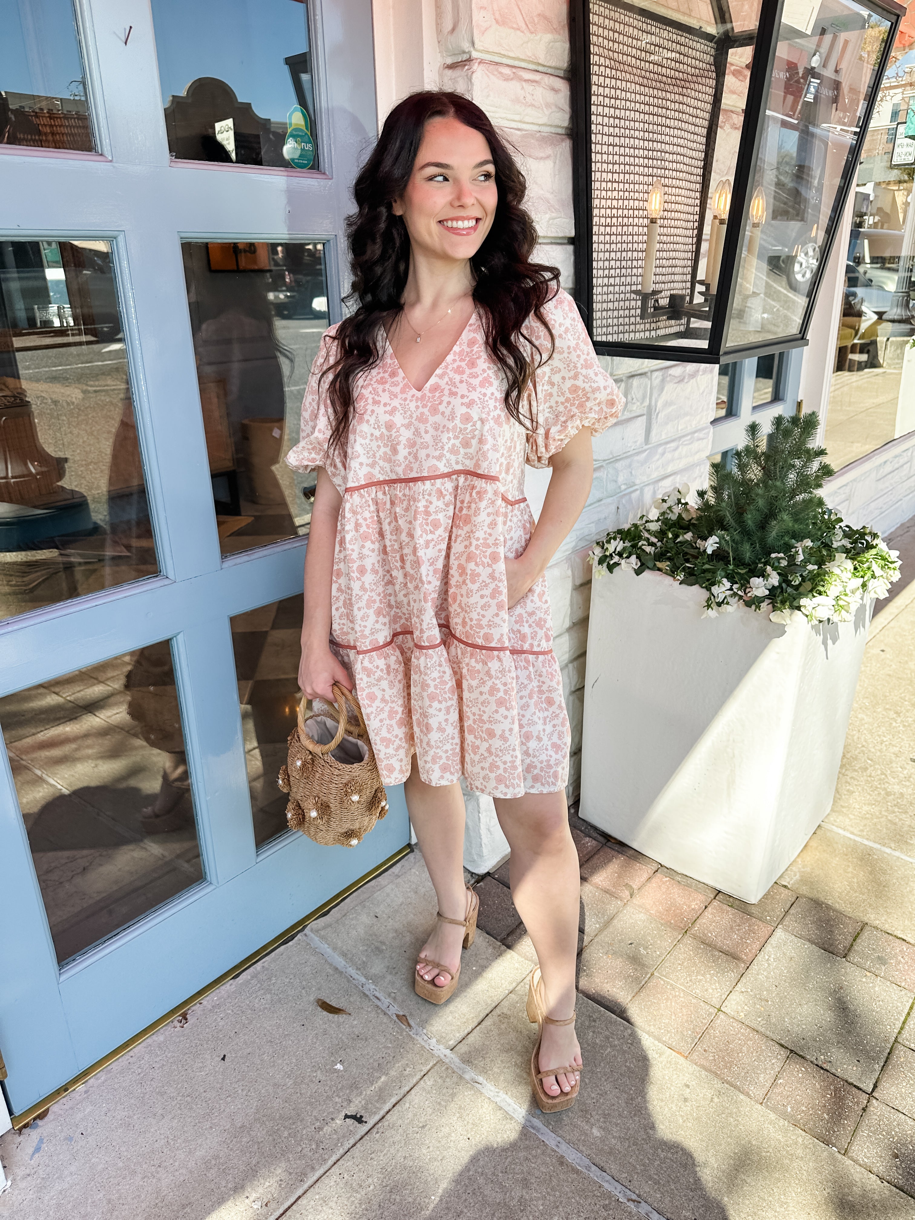 Oversized Floral Puff Sleeve Dress